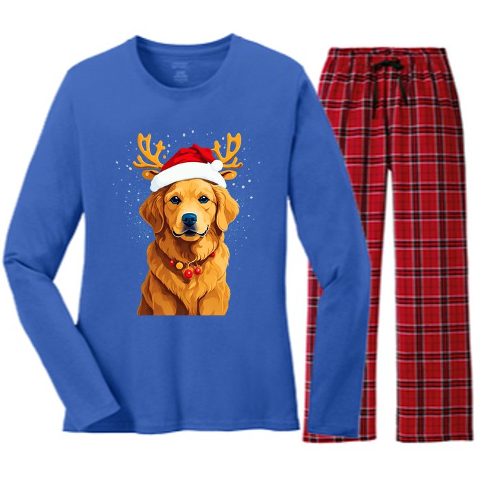 Funny This Is My Christmas Pajama Golden Retriever Dog Cool Gift Women's Long Sleeve Flannel Pajama Set 