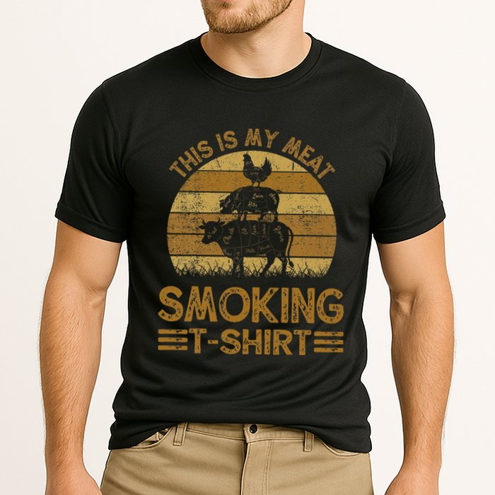 Funny This Is My Meat Smoking Bbq Barbeque Dad Cooling Performance Crew T-Shirt