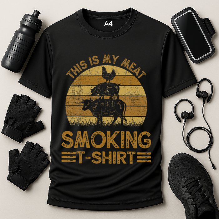 Funny This Is My Meat Smoking Bbq Barbeque Dad Cooling Performance Crew T-Shirt