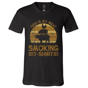 Funny This Is My Meat Smoking Bbq Barbeque Dad V-Neck T-Shirt