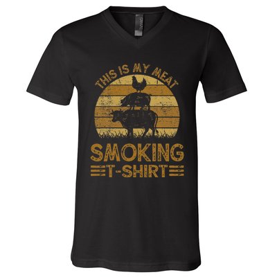 Funny This Is My Meat Smoking Bbq Barbeque Dad V-Neck T-Shirt