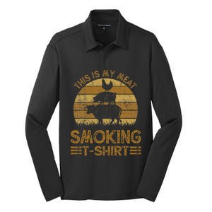 Funny This Is My Meat Smoking Bbq Barbeque Dad Silk Touch Performance Long Sleeve Polo