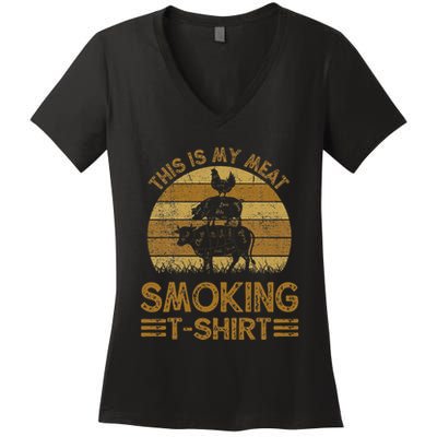 Funny This Is My Meat Smoking Bbq Barbeque Dad Women's V-Neck T-Shirt