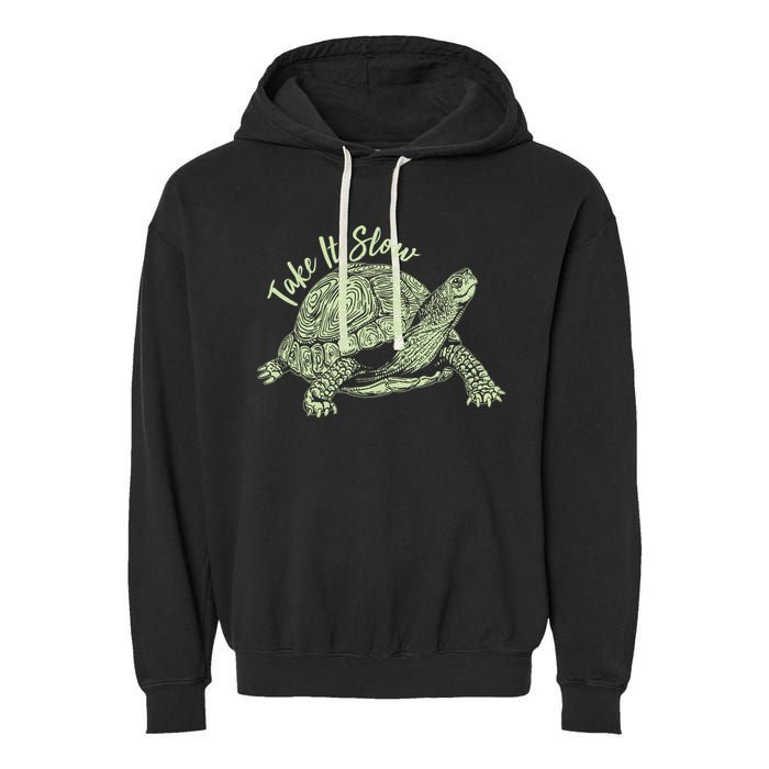 Funny Take It Slow Turtle Tortoise Garment-Dyed Fleece Hoodie