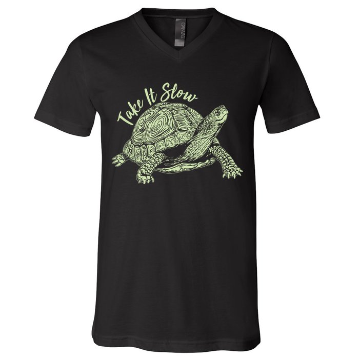 Funny Take It Slow Turtle Tortoise V-Neck T-Shirt