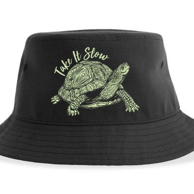 Funny Take It Slow Turtle Tortoise Sustainable Bucket Hat