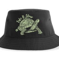 Funny Take It Slow Turtle Tortoise Sustainable Bucket Hat