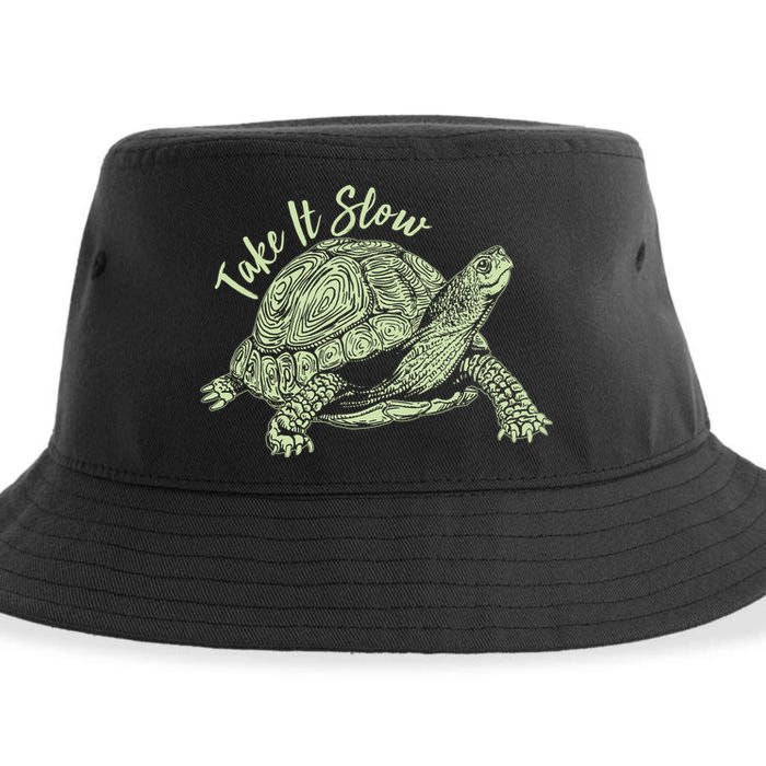 Funny Take It Slow Turtle Tortoise Sustainable Bucket Hat