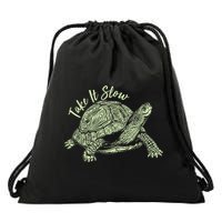 Funny Take It Slow Turtle Tortoise Drawstring Bag