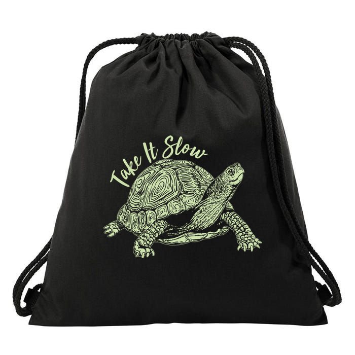 Funny Take It Slow Turtle Tortoise Drawstring Bag