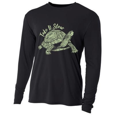 Funny Take It Slow Turtle Tortoise Cooling Performance Long Sleeve Crew
