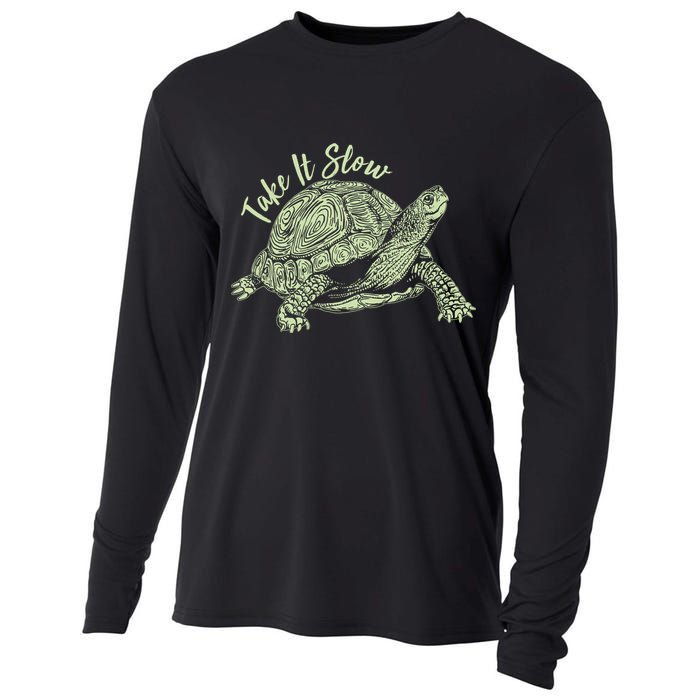 Funny Take It Slow Turtle Tortoise Cooling Performance Long Sleeve Crew