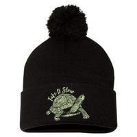 Funny Take It Slow Turtle Tortoise Pom Pom 12in Knit Beanie