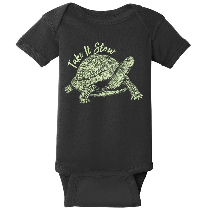 Funny Take It Slow Turtle Tortoise Baby Bodysuit