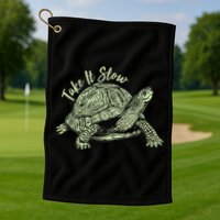 Funny Take It Slow Turtle Tortoise Golf Towel