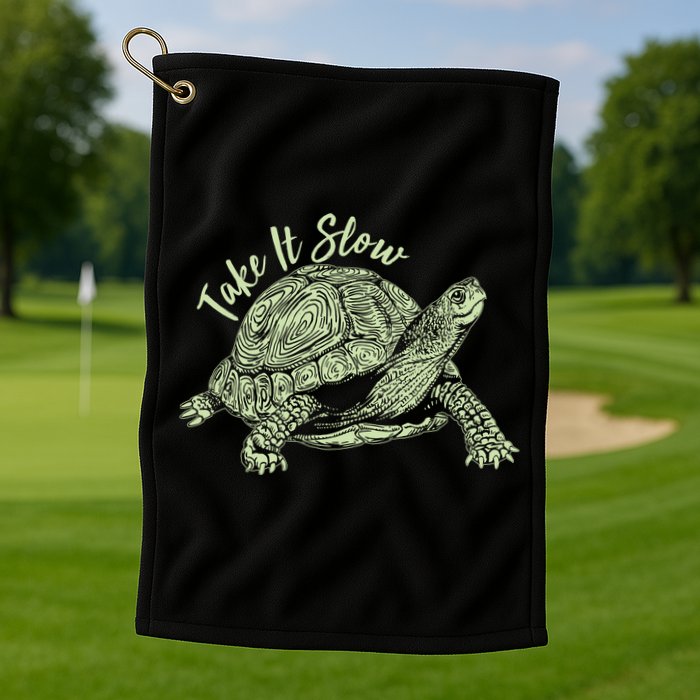 Funny Take It Slow Turtle Tortoise Golf Towel