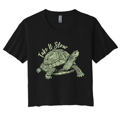 Funny Take It Slow Turtle Tortoise Crop Top