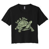 Funny Take It Slow Turtle Tortoise Crop Top
