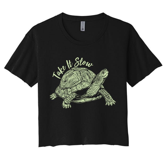 Funny Take It Slow Turtle Tortoise Crop Top