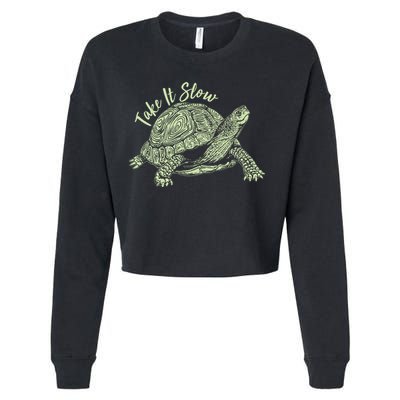 Funny Take It Slow Turtle Tortoise Cropped Pullover Crew