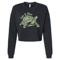 Funny Take It Slow Turtle Tortoise Cropped Pullover Crew