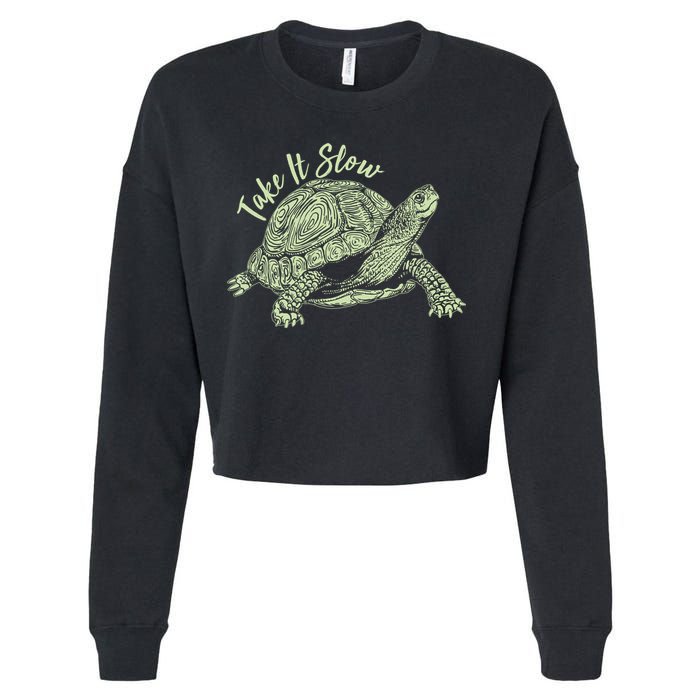 Funny Take It Slow Turtle Tortoise Cropped Pullover Crew