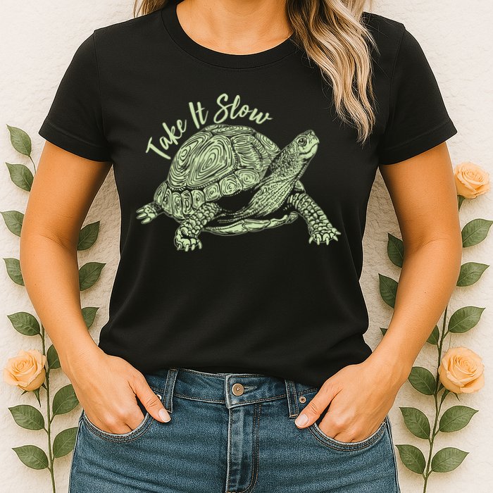 Funny Take It Slow Turtle Tortoise Womens T-Shirt