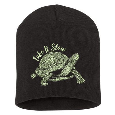 Funny Take It Slow Turtle Tortoise Short Acrylic Beanie