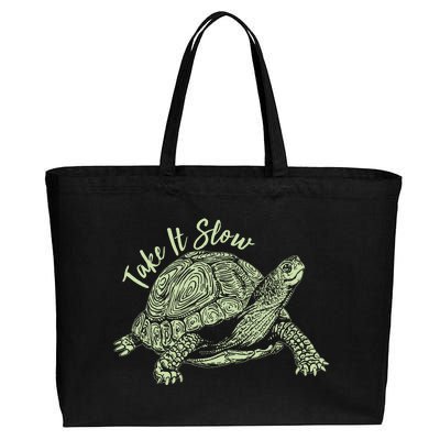 Funny Take It Slow Turtle Tortoise Cotton Canvas Jumbo Tote