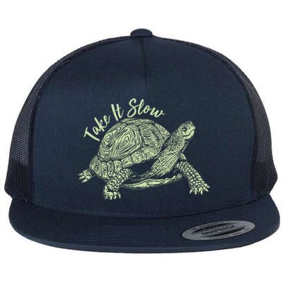 Funny Take It Slow Turtle Tortoise Flat Bill Trucker Hat