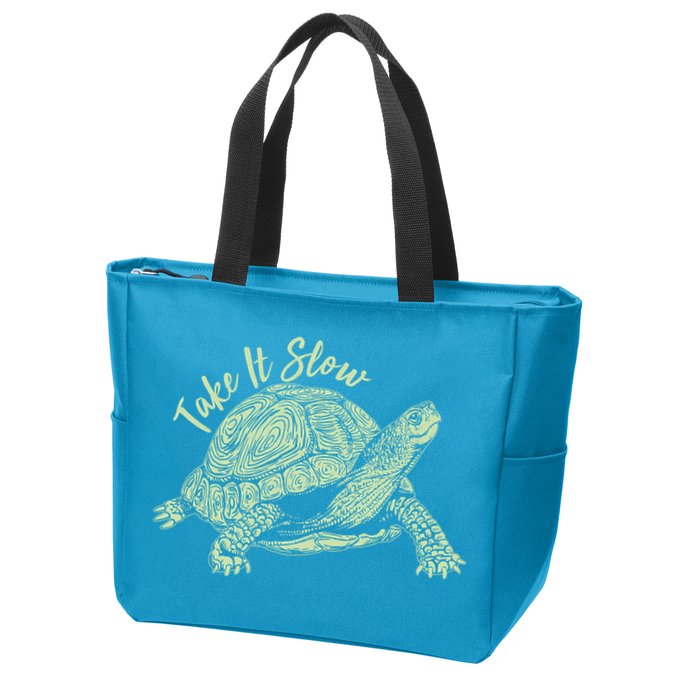 Funny Take It Slow Turtle Tortoise Zip Tote Bag