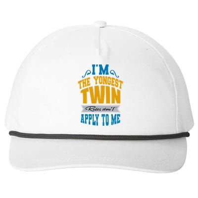 Funny Twins I Am The Youngest Twin Rules DonT Apply To Me Snapback Five-Panel Rope Hat