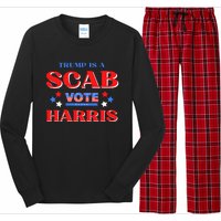 Funny Trump Is A Scab Vote Harris Walz Kamala President 2024 Long Sleeve Pajama Set