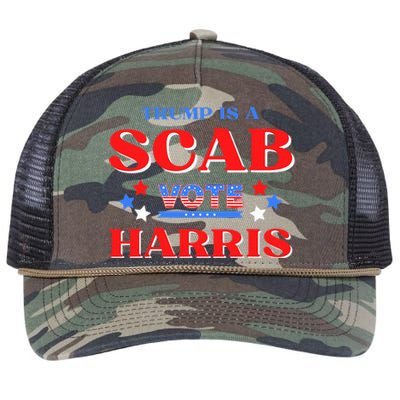 Funny Trump Is A Scab Vote Harris Walz Kamala President 2024 Retro Rope Trucker Hat Cap