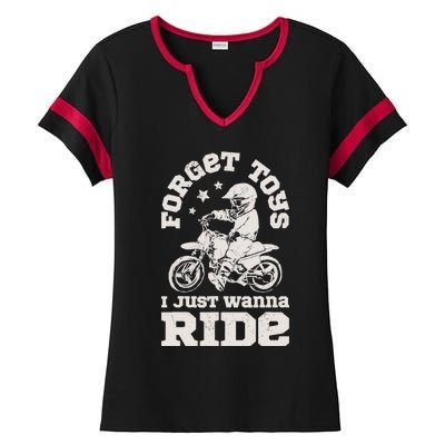 Forget Toys I Just Wanna Ride Dirt Bike Rider Boy Motocross Ladies Halftime Notch Neck Tee