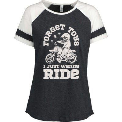 Forget Toys I Just Wanna Ride Dirt Bike Rider Boy Motocross Enza Ladies Jersey Colorblock Tee