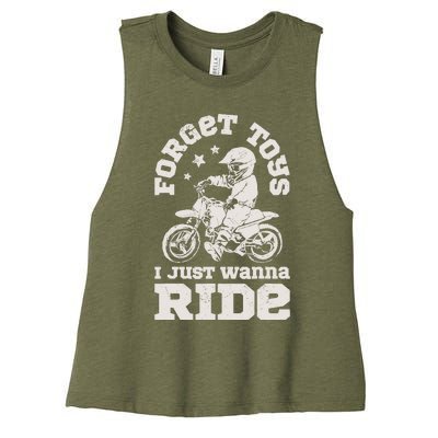 Forget Toys I Just Wanna Ride Dirt Bike Rider Boy Motocross Women's Racerback Cropped Tank