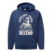 Forget Toys I Just Wanna Ride Dirt Bike Rider Boy Motocross Performance Fleece Hoodie