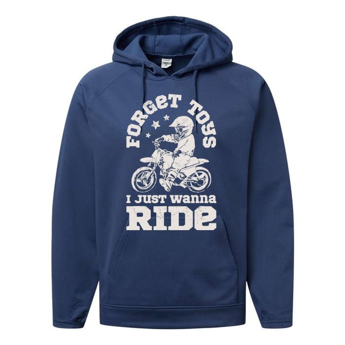 Forget Toys I Just Wanna Ride Dirt Bike Rider Boy Motocross Performance Fleece Hoodie