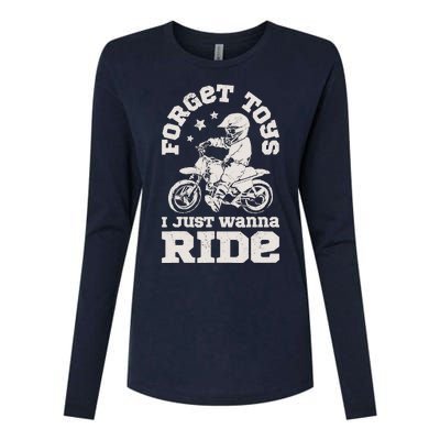 Forget Toys I Just Wanna Ride Dirt Bike Rider Boy Motocross Womens Cotton Relaxed Long Sleeve T-Shirt