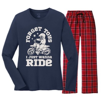 Forget Toys I Just Wanna Ride Dirt Bike Rider Boy Motocross Women's Long Sleeve Flannel Pajama Set 