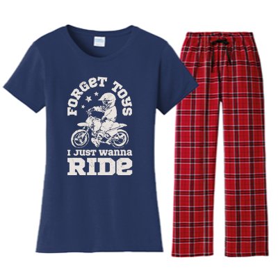 Forget Toys I Just Wanna Ride Dirt Bike Rider Boy Motocross Women's Flannel Pajama Set