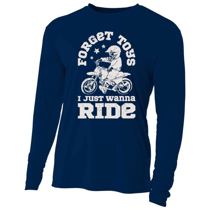 Forget Toys I Just Wanna Ride Dirt Bike Rider Boy Motocross Cooling Performance Long Sleeve Crew