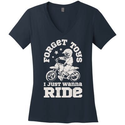 Forget Toys I Just Wanna Ride Dirt Bike Rider Boy Motocross Women's V-Neck T-Shirt