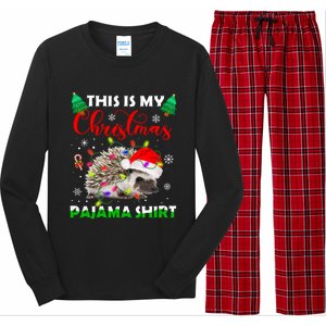 Funny This Is My Christmas Pajama Gift Hedgehog Red Plaid Gift Long Sleeve Pajama Set