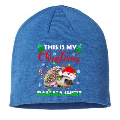 Funny This Is My Christmas Pajama Gift Hedgehog Red Plaid Gift Sustainable Beanie