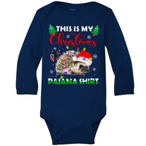 Funny This Is My Christmas Pajama Gift Hedgehog Red Plaid Gift Baby Long Sleeve Bodysuit