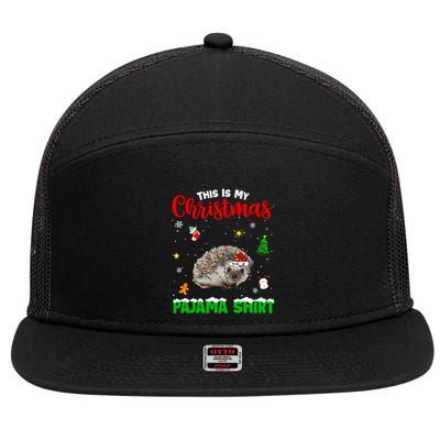 Funny This Is My Christmas Pajama Cool Gift Hedgehog Red Plaid Gift 7 Panel Mesh Trucker Snapback Hat
