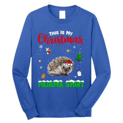 Funny This Is My Christmas Pajama Cool Gift Hedgehog Red Plaid Gift Long Sleeve Shirt