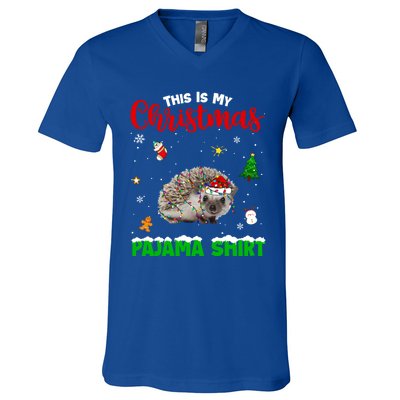 Funny This Is My Christmas Pajama Cool Gift Hedgehog Red Plaid Gift V-Neck T-Shirt